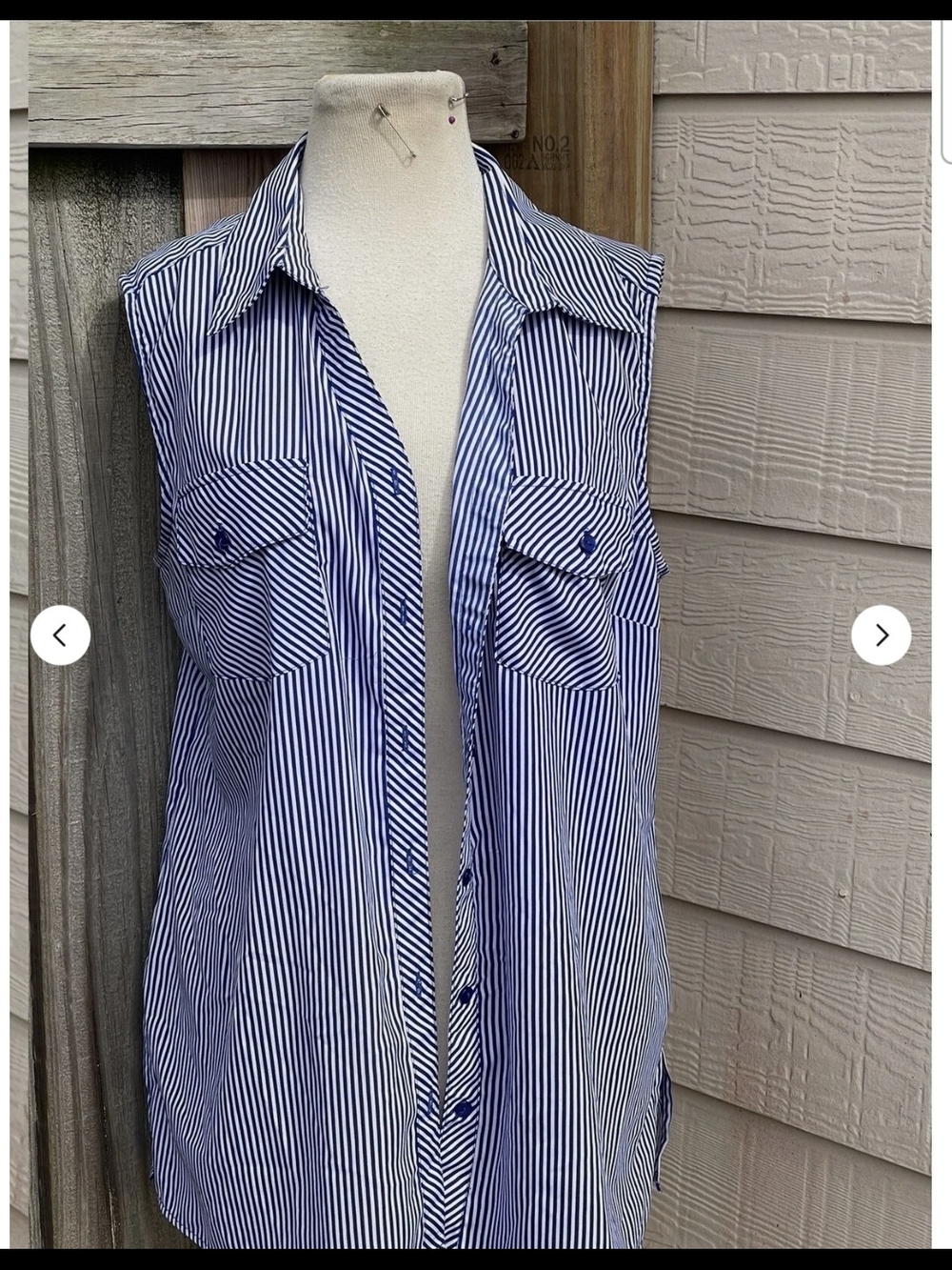 Notations Navy & White Pinstripe Sleeveless Button-Down Shirt